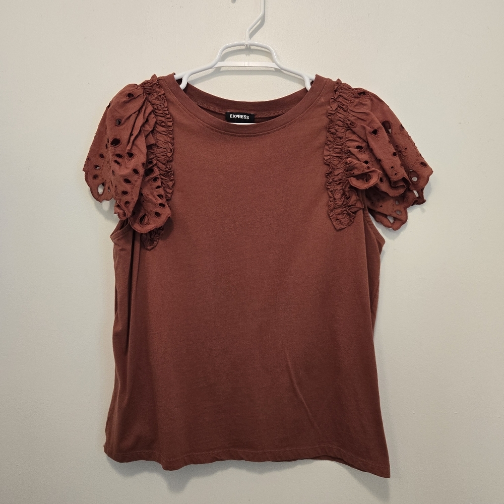 EXPRESS Women's Short Sleeve Top with Lace Sleeves Size L